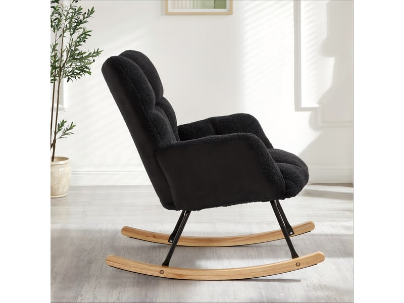  Fauteuil à bascule moderne 69x89x101 cm design scandinave avec pieds en bois et métal  - Conforama E