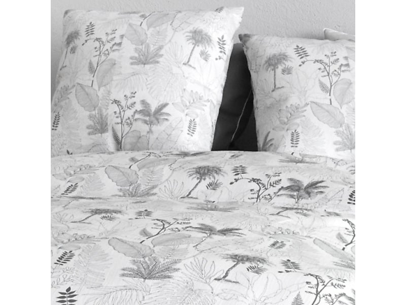 Parure housse de couette 260x240cm + 2 taies motif feuillage palmier blanc et noir 100% coton - josselin JOSSELIN - Conforama D