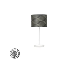 Fabrilamp moda lampe à poser blanc gris, abat-jour textile motif tetris gris, 1 x e14, 42 cm