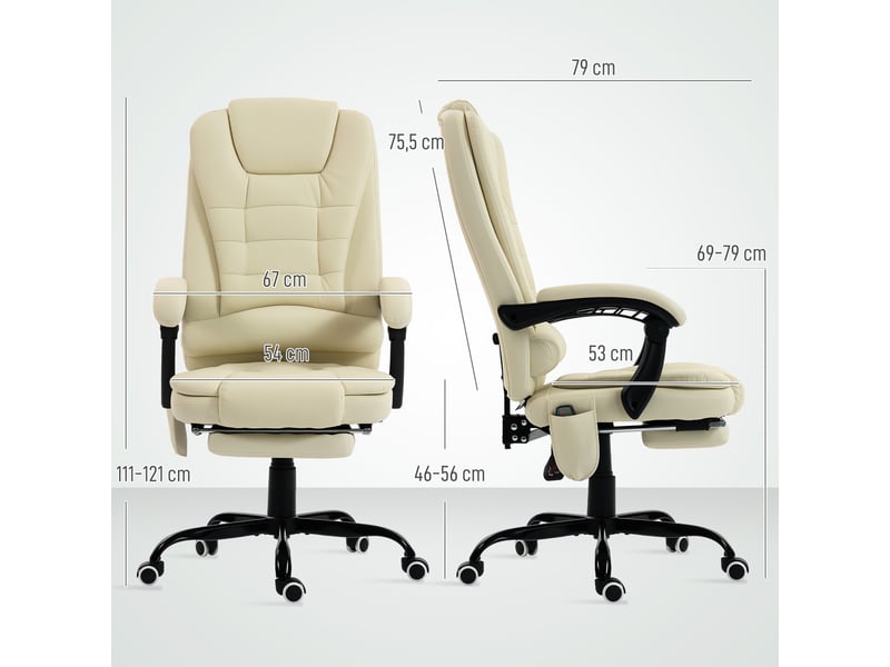  Fauteuil de bureau massant, chaise de bureau avec hauteur réglable, dossier inclinable et télécommande filaire, beige  - Conforama E