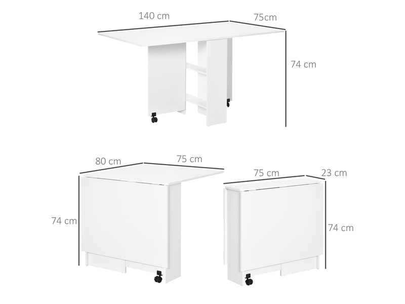  Table de salle à manger pliante, table de cuisine à abattants pour 6 personnes, table place avec 2 étagères ouvertes et roulettes verrouillables  - Conforama E