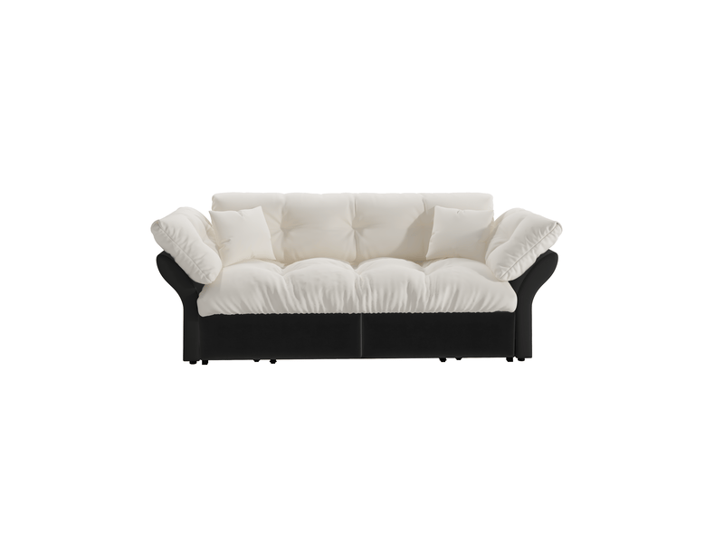  Canapé droit convertible 3-en-1 2 places en velours beige et blanc, lit d’appoint avec 2 coussins inclus  - Conforama A