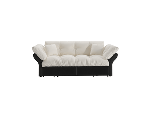 Canapé droit convertible 3-en-1 2 places en velours beige et blanc, lit d’appoint avec 2 coussins inclus