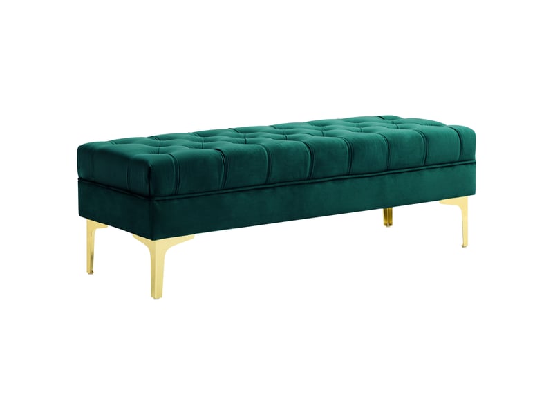  Banc de lit rembourré avec revêtement en tissu matelassé effet velours, 118 x 45 x 42 cm, vert foncé  - Conforama A