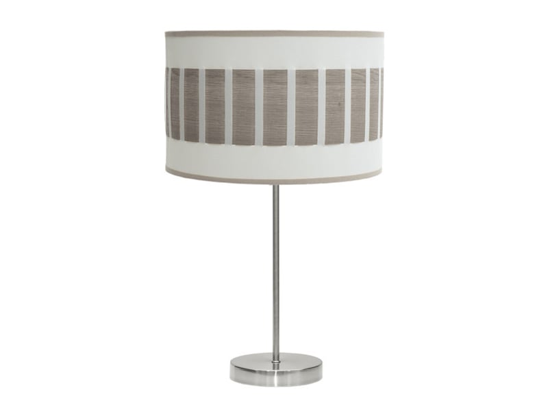  Fabrilamp ivanna grande lampe à poser nickelé blanc effet bois gris, abat-jour cylindrique textile, 1 x e27, 62 cm 188471183 - Conforama A