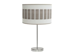Fabrilamp ivanna grande lampe à poser nickelé blanc effet bois gris, abat-jour cylindrique textile, 1 x e27, 62 cm