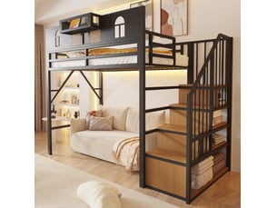 Lit mezzanine 90x200 cm MEUBLIV coloris noir