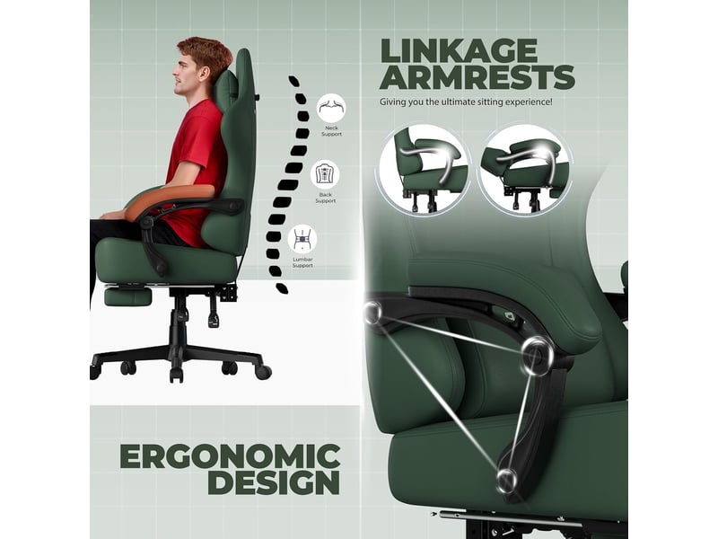 Gtplayer chaise de jeu inclinable à 160° avec repose-pieds 180kg - similicuir vert GT829-LTHGN - Conforama D