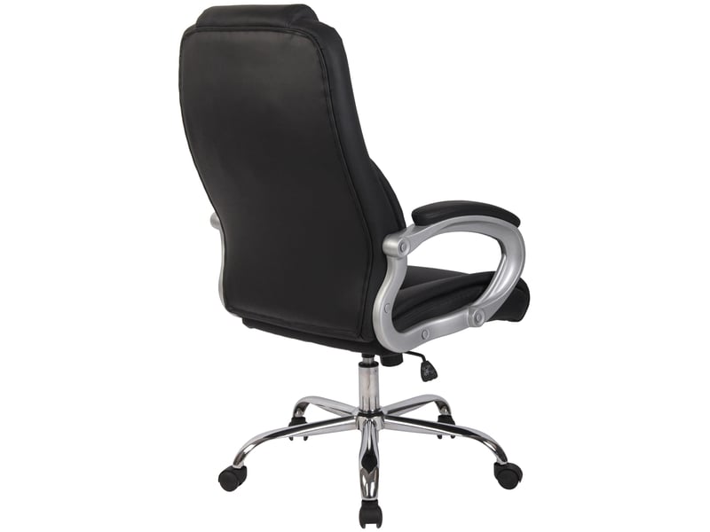 Chaise de bureau sur roulettes aec accoudoirs mécanisme à bascule similicuir noir et métal 10_0006907 - Conforama D