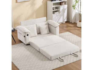 Fauteuil de salon avec coussins tête et lombaires  - assise rembourrée, chenille - blanc 69×54×59 cm