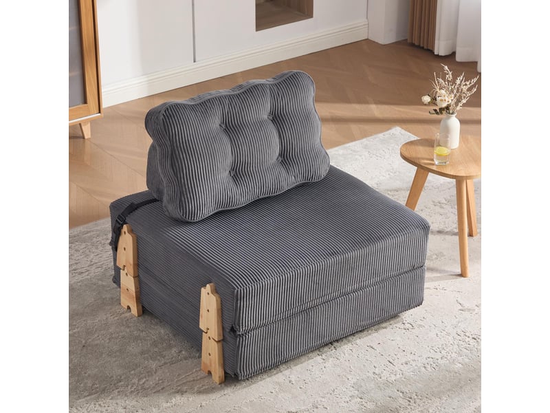  Fauteuil convertible 1 place - 90x86x84cm - chauffeuse pliable en lit d'appoint tissu velours côtelé et bois - gris  - Conforama C