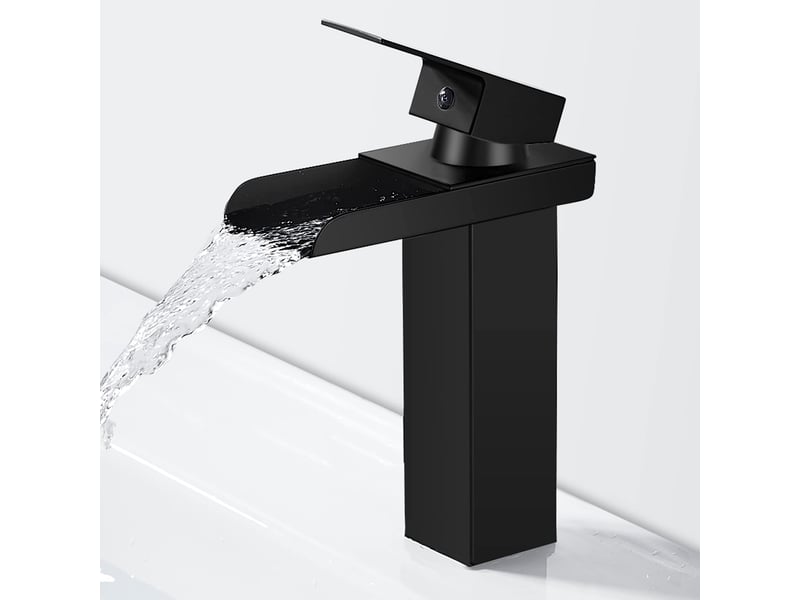 Moderne noir robinet de salle de bain en laiton,mitigeur lavabo cascade, robinet lavabo avec bec hauteur 140mm,eau froide & chaude disponible, g 38 - Conforama A