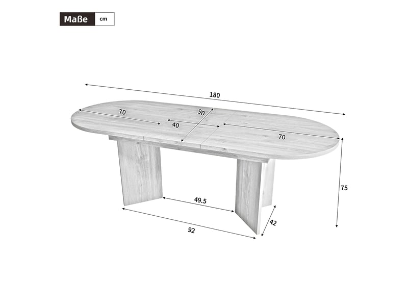 Table de salle à manger extensible 140 à 180 x 90 cm chêne clair, mdf, pour 6 à 8 personnes, plateau arrondi - Conforama C