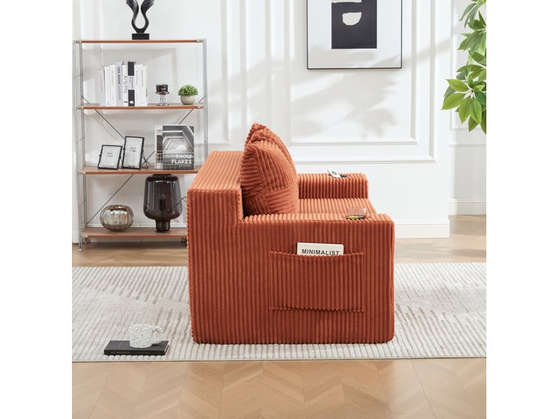  Canapé de sol modulable tcqpz 3 places 172 x 87 x 64 cm convertible orange en velours côtelé  - Conforama D