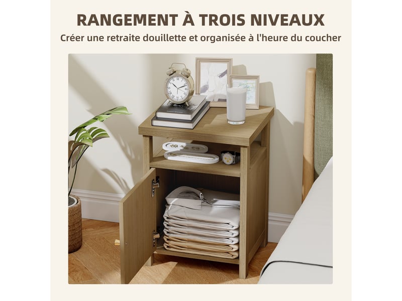  Lot de 2 tables de chevet étroite table d'appoint compartiment ouvert placard finition en rotin, 40 x 35 x 55 cm marron  - Conforama E
