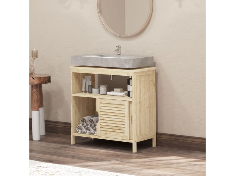  Meuble sous lavabo en bambou, rangement salle de bain, 60 x 30 x 60 cm  - Conforama D