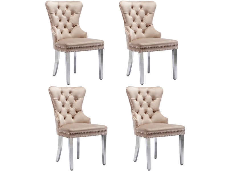  Lot de 4 chaises de salle à manger,53x62,5x94,5 cm,velours,beige  - Conforama A