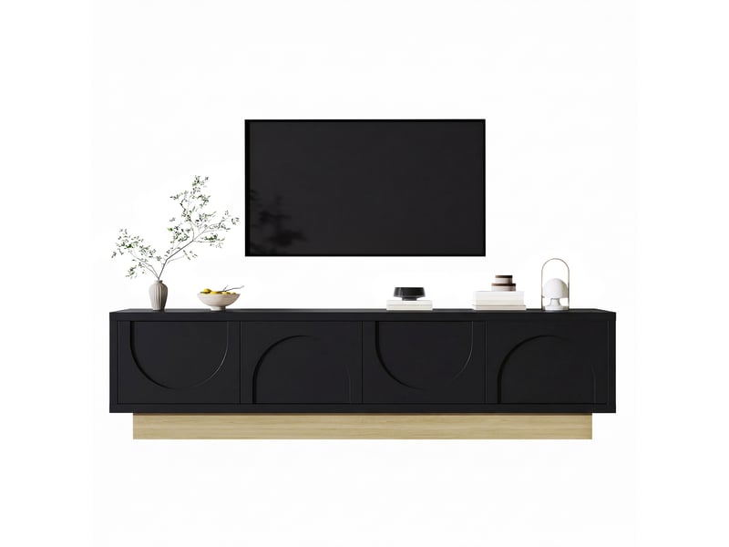  Meuble tv noir 175 cm, portes arrondies et rangement généreux  - Conforama A