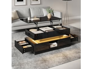 Table basse relevable avec rangement led et prise 90x48x42,5 cm noire homvra