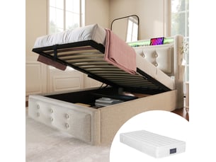 Lit avec rangement 90x200 cm <strong>MODENVIE</strong>  <strong></strong> coloris beige