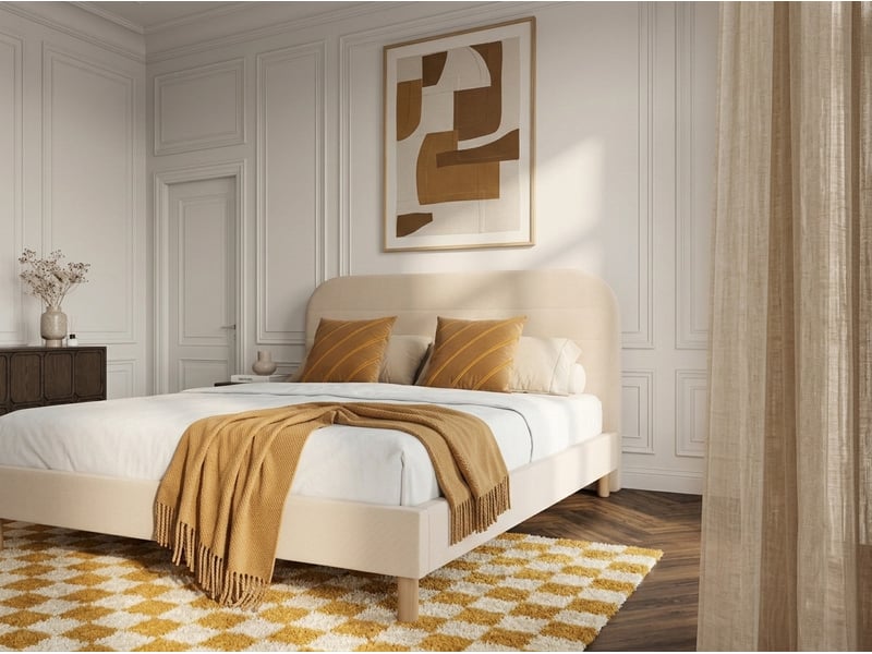  Bobochic lit kaya tissu velours lisse avec lattes massives beige 160x200 KAYA - Conforama C