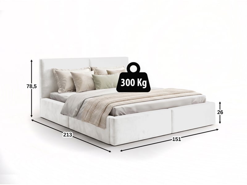 Lit coffre rembourré 140x200 2 places avec sommier relevable gratuit inclus et tête de lit - lit adulte avec rangement – blanc Hilton Interbeds - Conforama B
