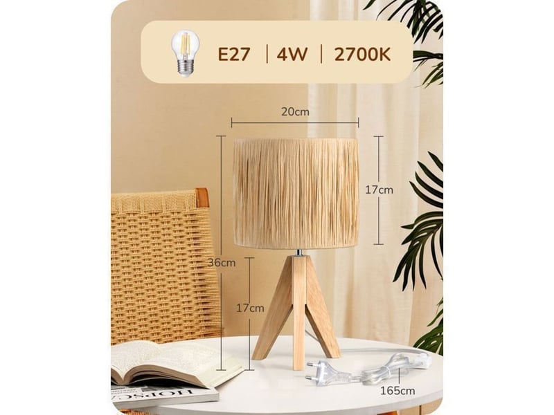  Lampe de chevet t21001 trépied bois massif abat-jour beige cylindre 370618_AAAYP05988_6_DROPFR - Conforama D