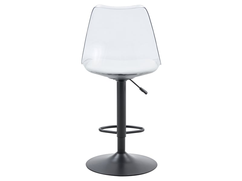  Tabouret de bar pivotant réglable en hauteur avec dossier transparent, en métal et plastique noir  - Conforama A