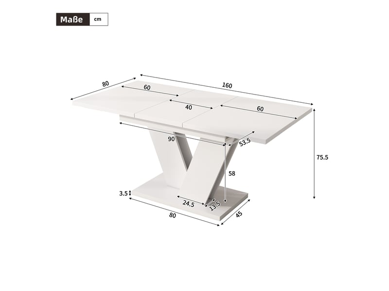 Table à manger extensible en mdf blanc 120-160x80x75 cm - Conforama C