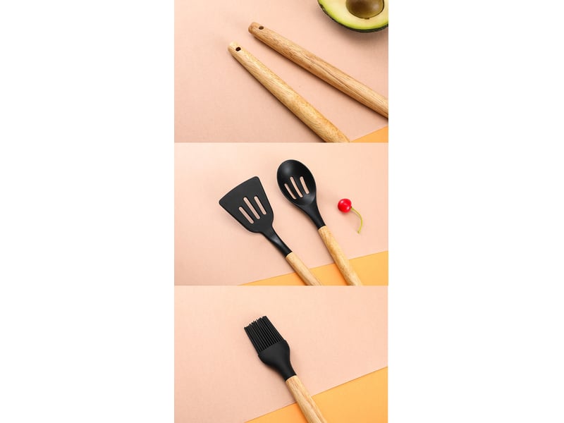  Ensemble de 12 ustensiles de cuisine en silicone – résistants à la chaleur et anti-adhésifs, noir  - Conforama D