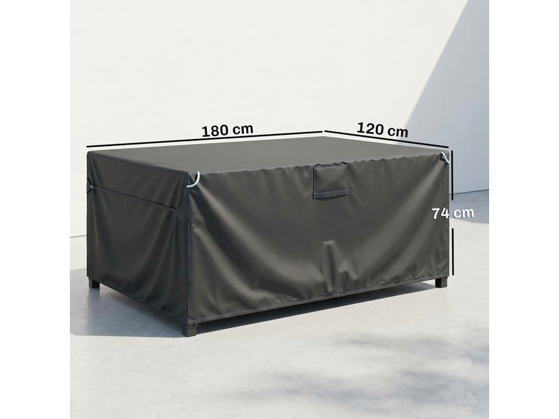  Housse protection mobilier jardin 180×120×74 cm, tissu oxford 420d imperméable coupe-vent anti-uv résistante hiver, noire  - Conforama E