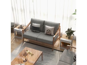Lot de 2 tables d'appoint métal et panneaux de particules blanc et naturel 40x40x45 cm