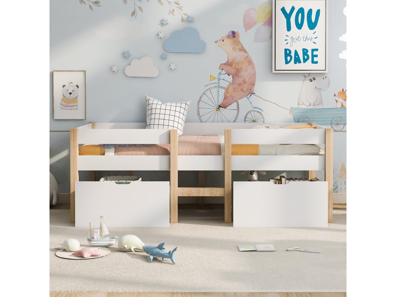  Lit enfant 90x200 cm avec 2 tiroirs et protection antichute, blanc  - Conforama B