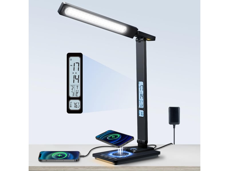  Lampe de bureau led avec chargeur sans fil &amp; port usb 5 couleurs 5 luminosités écran lcd  - Conforama C