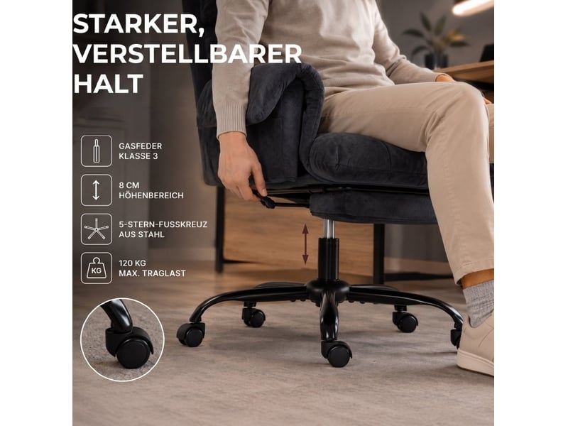  Fauteuil de bureau 80 x 77 cm – gris foncé – dossier inclinable à 135°, repose-pieds et roulettes  - Conforama E