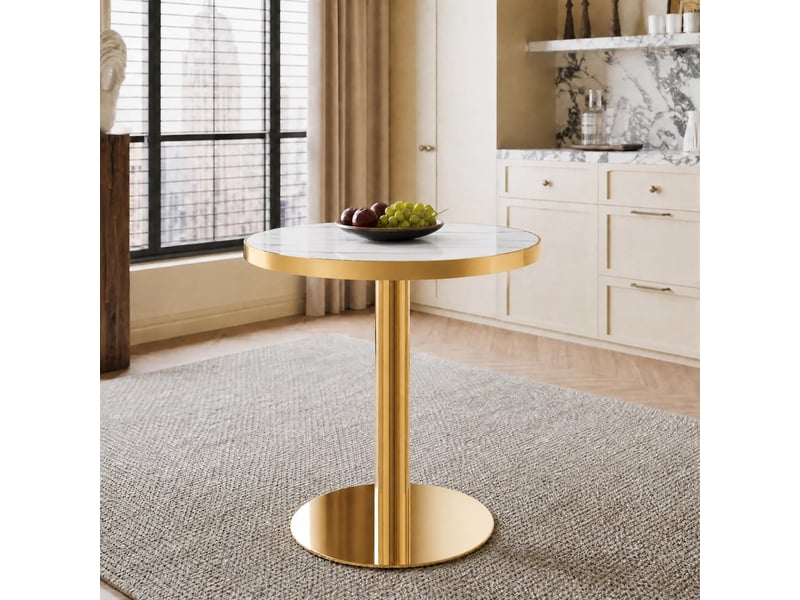  Table d’appoint ronde – plateau effet marbre blanc uv et acier inoxydable doré – ø 59,9 x h 73,7 cm  - Conforama B