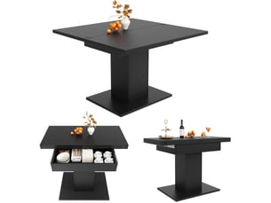 Table à manger carré extensible avec rangement 120x120x75,1 cm en mdf noir