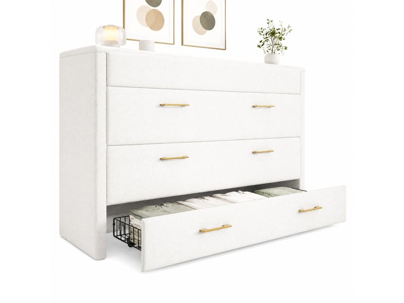  Lit escamotable 140 x 200 cm avec tiroir, ports usb et usb-c, beige en lin et mdf  - Conforama A