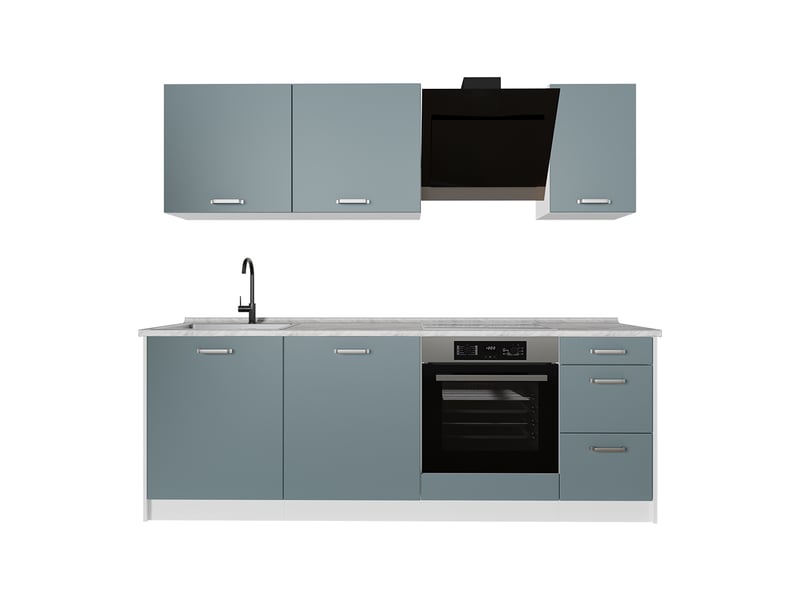  Vicco cuisine, bleu-grisblanc, 220cm plan de travail marbre  - Conforama A