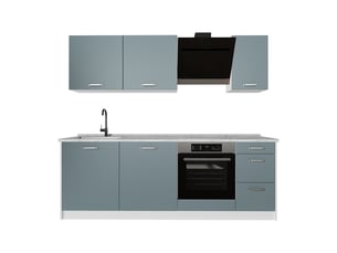 Vicco cuisine, bleu-grisblanc, 220cm plan de travail marbre