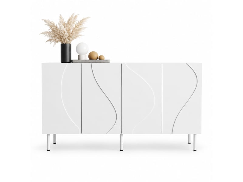 Buffet 4 portes 140x40x77,5 cm à ouverture par pression, blanc - Conforama A