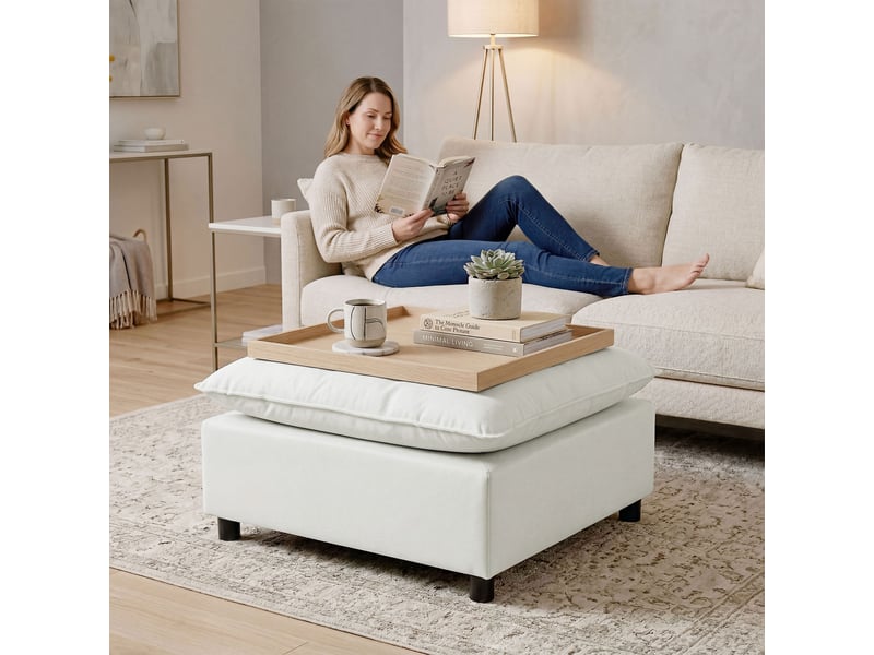  Repose pied salon carré, ottoman avec pieds en plastique, pouf salon pour chambre à coucher, entrée, gris, 75x75x40 cm  - Conforama R