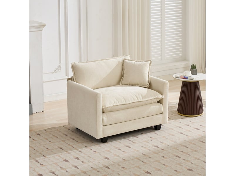  Fauteuil canapé cloud 1 place modulable - assise ergonomique ultra confortable salon - 107x75x84 cm - en tissu chenille beige  - Conforama D
