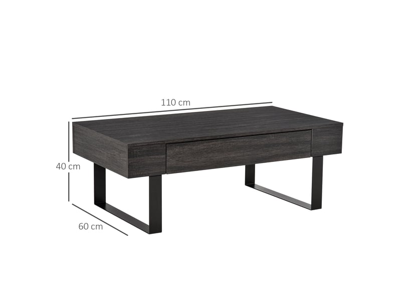  Table basse 110x60x40 cm avec tiroir et rangement ouvert panneau de particules gris foncé  - Conforama E