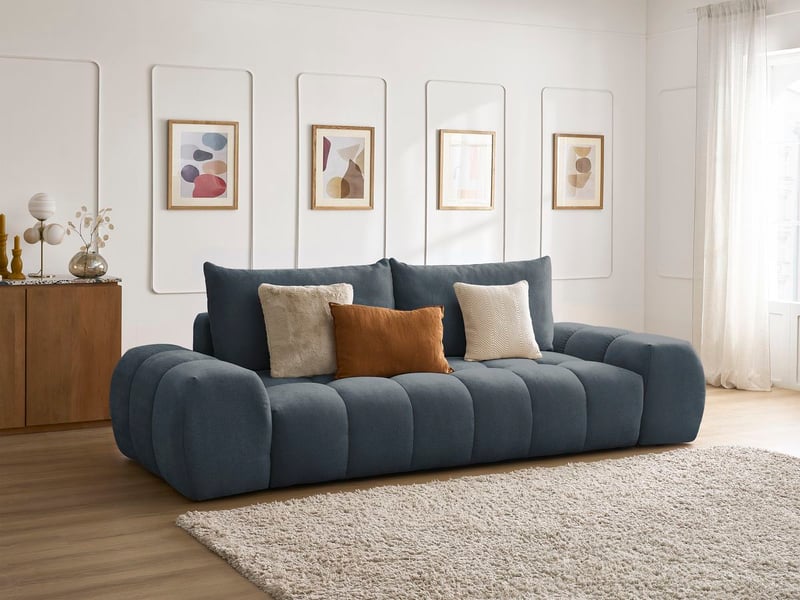  Bobochic canapé droit fixe 3 places everest tissu texturé bleu foncé EVEREST - Conforama B