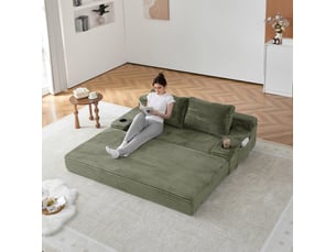 Canapé droit compressé convertible <strong>HAVRYA</strong> <strong></strong> 2 places Velours côtelé vert