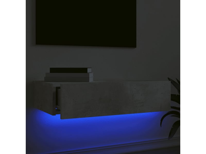  Meuble tv - banc tv - meuble de rangement avec éclairage led gris béton 60x35x15,5 cm  - Conforama D