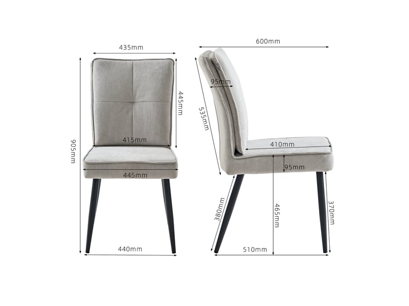  Lot de 2 chaises de salle à manger avec piétement métallique, assise rembourrée en velours effet pied-de-coq gris clair, pour salon et cuisine  - Conforama C