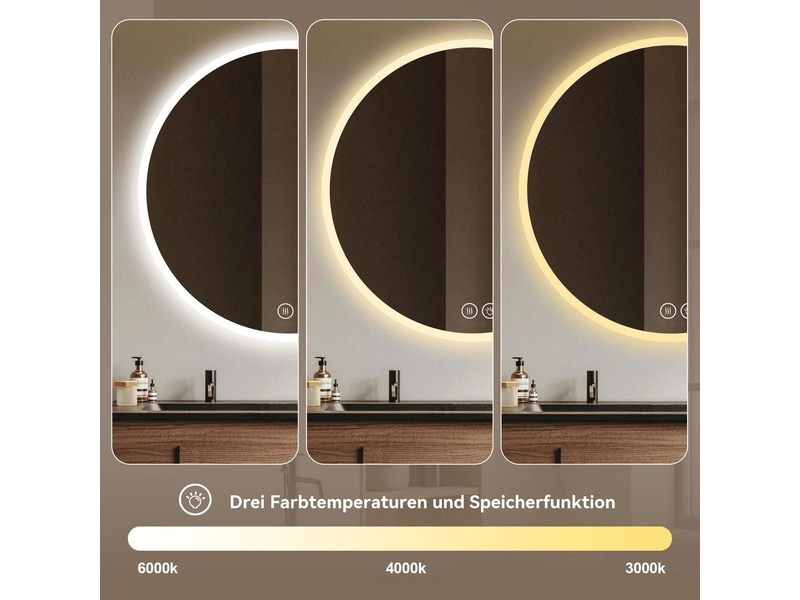  Miroir led rond 70 cm pour salle de bains, éclairage réglable  - Conforama D