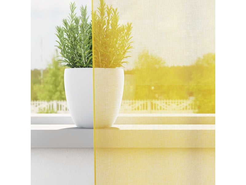  Lot de 2 rideaux en voile, voilages avec passe-tringles jaune cf44466  - Conforama C